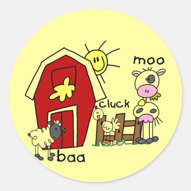 Sticker Rond Stick Figure Animaux de ferme Tshirts et cadeaux (Devant)
