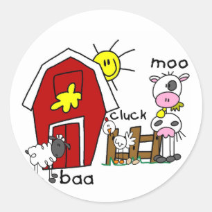 Sticker Rond Stick Figure Animaux de ferme Tshirts et cadeaux