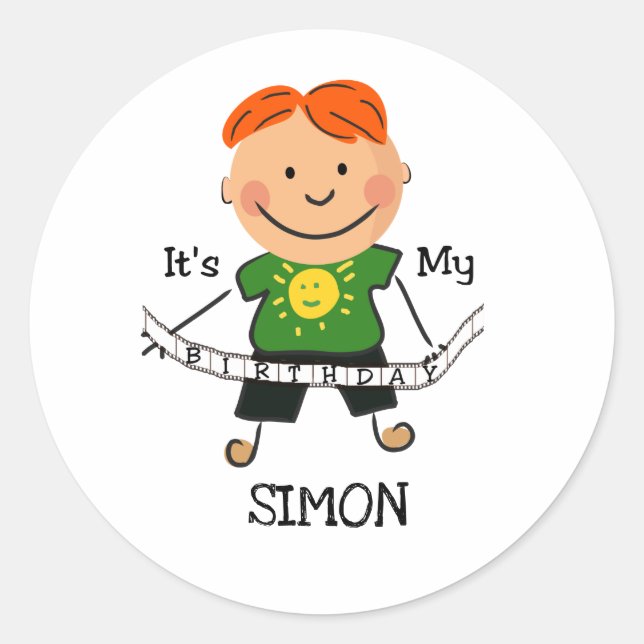 Sticker Rond Stick Figure Boy C'est mon anniversaire (Devant)