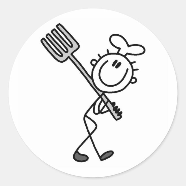 Sticker Rond Stick Figure Chef avec Fourche (Devant)