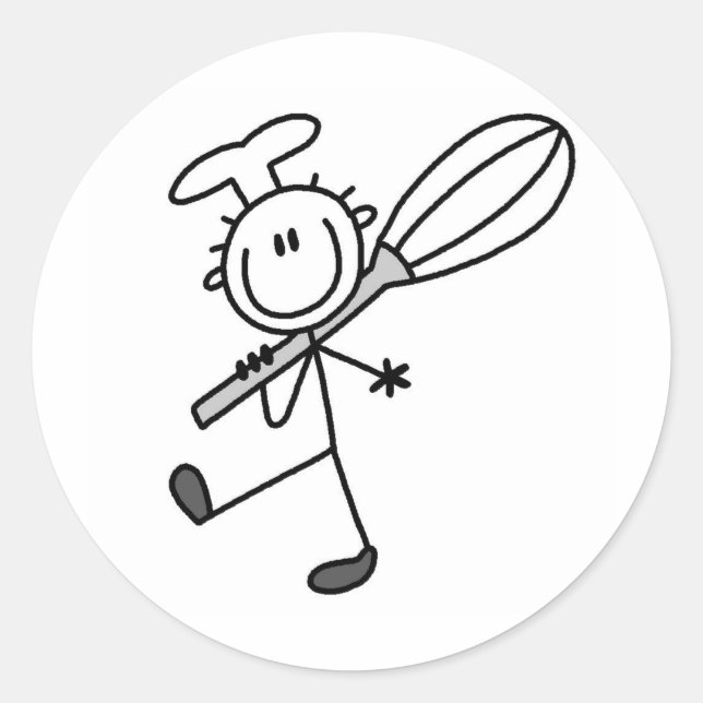 Sticker Rond Stick Figure Chef avec Whipper (Devant)
