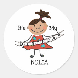 Sticker Rond Stick Figure Girl C'est mon anniversaire