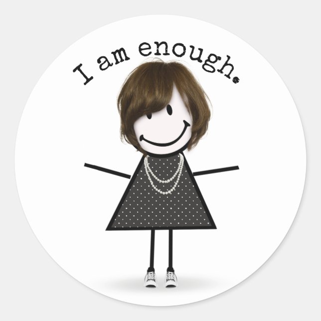 Sticker Rond Stick Figure Girl en Basket avec devis (Devant)