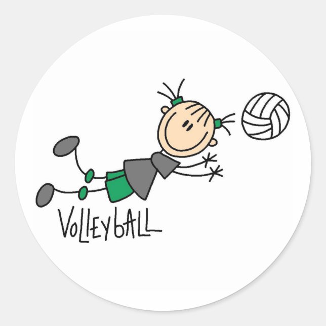 Sticker Rond Stick Figure Girls Volleyball T-shirts et cadeaux (Devant)