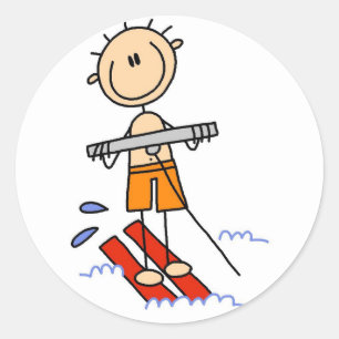 Sticker Rond Stick Figure Ski d'eau Tshirts et cadeaux