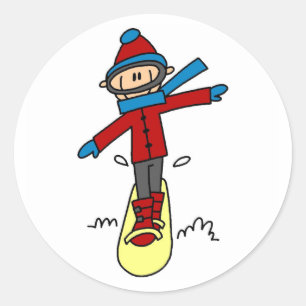 Sticker Rond Stick Figure Snowboard