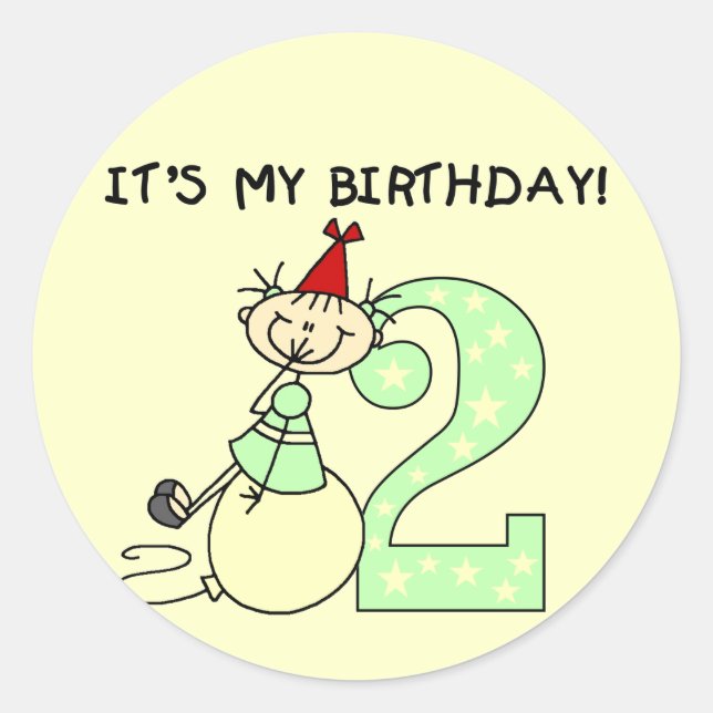 Sticker Rond Stick Girl 2e Anniversaire Tshirts et cadeaux (Devant)