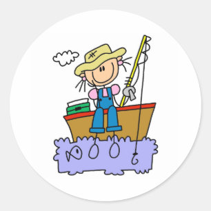 Sticker Rond Stick Girl Fishing