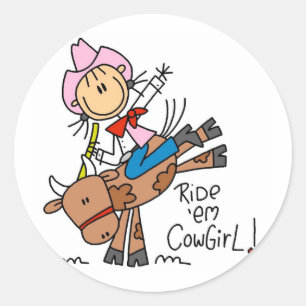 Sticker Rond Stick Girl Ride Em Cowgirl Tshirts et cadeaux