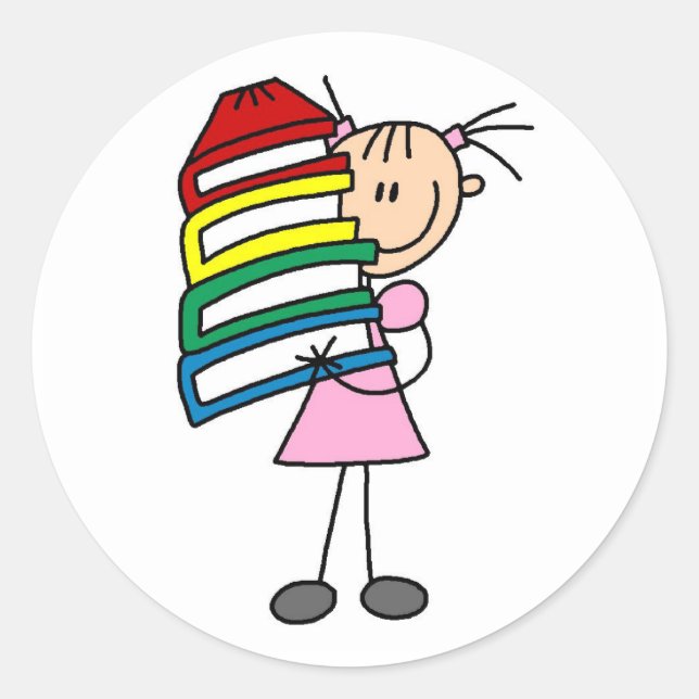 Sticker Rond Stick Girl With Books (Devant)