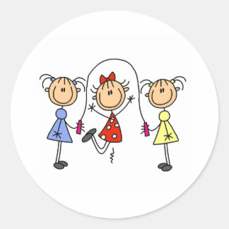 Sticker Rond Stick Girls Jumping Rope