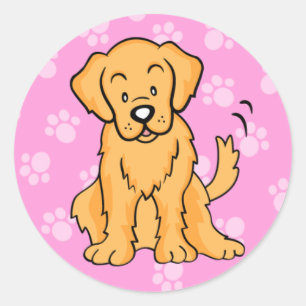 Sticker Rond Stick Golden Retriever Chien caricature mignon
