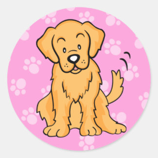 Sticker Rond Stick Golden Retriever Chien caricature mignon