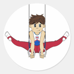 Sticker Rond Stick Gymnaste mignon sur les anneaux