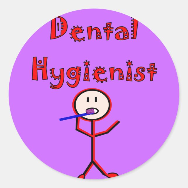 Sticker Rond Stick Hygiéniste Dentaire Personne Avec Brosse À D (Devant)