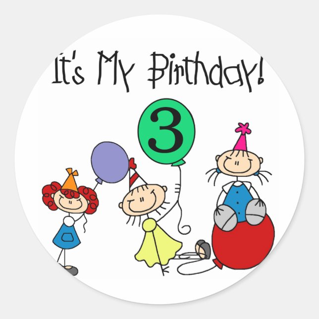 Sticker Rond Stick Kids Party 3ème anniversaire Tshirts et cade (Devant)