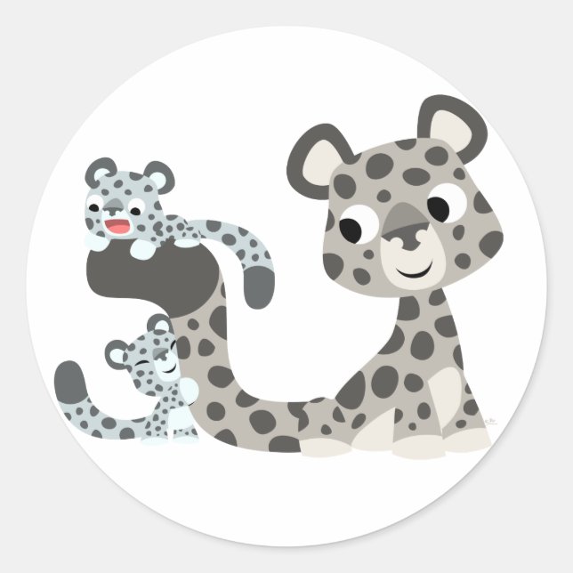 Sticker Rond Stick Léopard des neiges et Cubs (Devant)