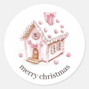 Sticker Rond Stick Maison en pain d'épice rose