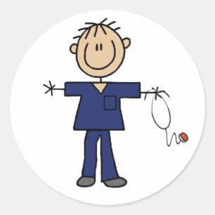 Sticker Rond Stick mâle Figure Infirmière Peau moyenne