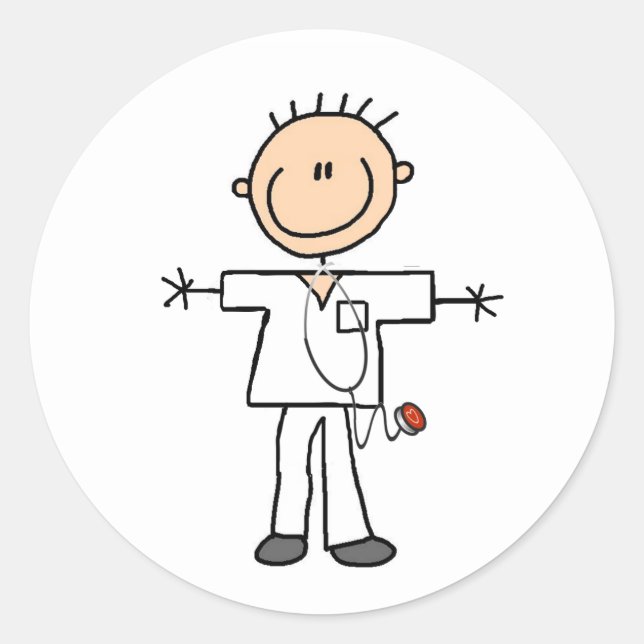 Sticker Rond Stick mâle Figure Infirmière T-shirts et cadeaux (Devant)