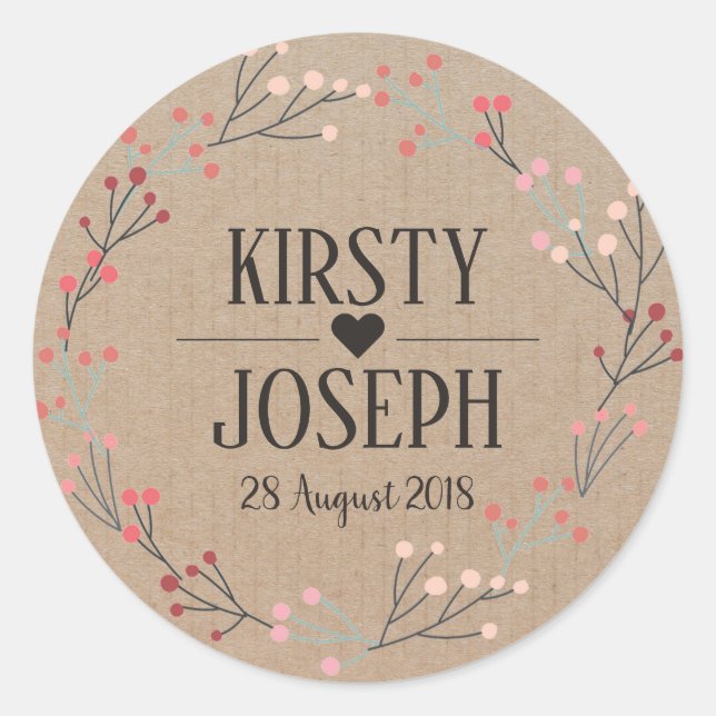 Sticker Rond Stick Mariage rose Floral Wreath Monogram Gold (Devant)