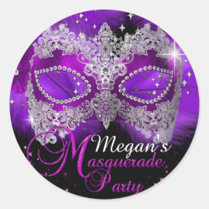 Sticker Rond Stick Mascarade violet en dentelle étincelante