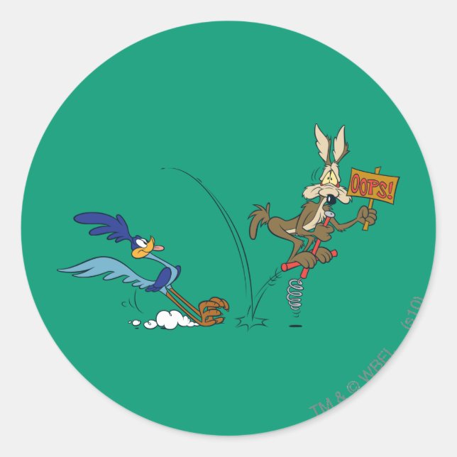 Sticker Rond Stick Pogo WILE E. COYOTE™ et ROAD RUNNER™ (Devant)