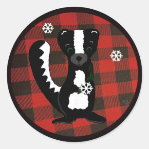 Sticker Rond Stick rond de la forêt de bison plaid Skunk Holida
