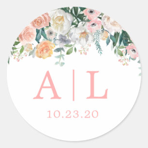 Sticker Rond Stick rond Monogramme flou romantique