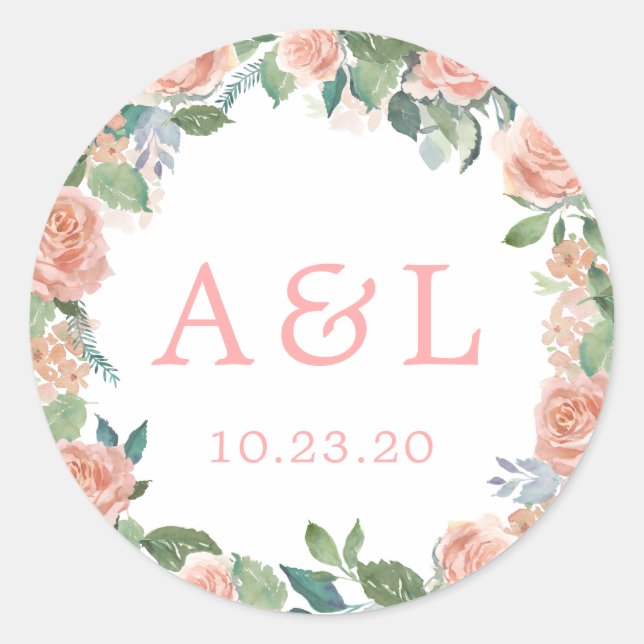 Sticker Rond Stick rond Rose Monogramme Romantique (Devant)