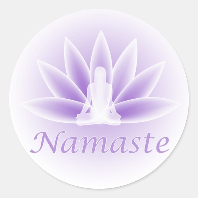 Sticker Rond Stick Violet Fleur Namaste Yoga Lotus (Devant)