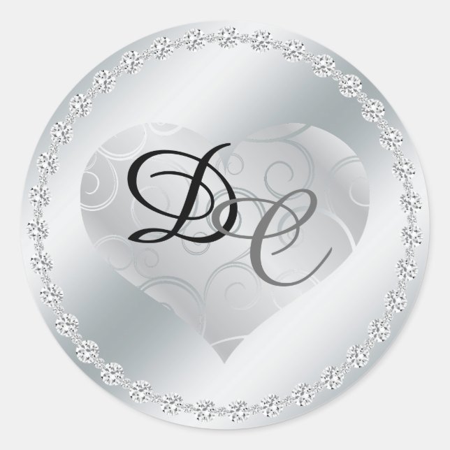 Sticker Rond Sticke Mariage de Monogramme de Coeur Métallique A (Devant)
