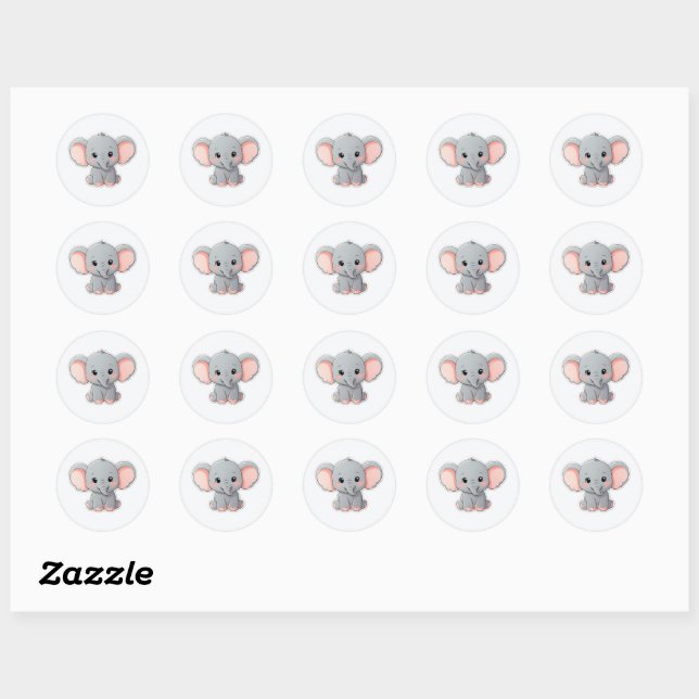 Sticker Rond Sticker, Eléphant souriant bébé avec des joues bla (Feuille)