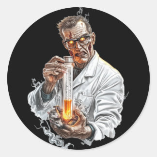Sticker Rond Sticker. Halloween. The Mad Scientist