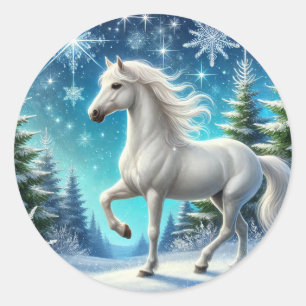 Sticker Rond "Sticker Majestic Snow Horse"