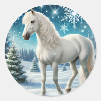 Sticker Rond "Sticker Majestic Snow Stallion"