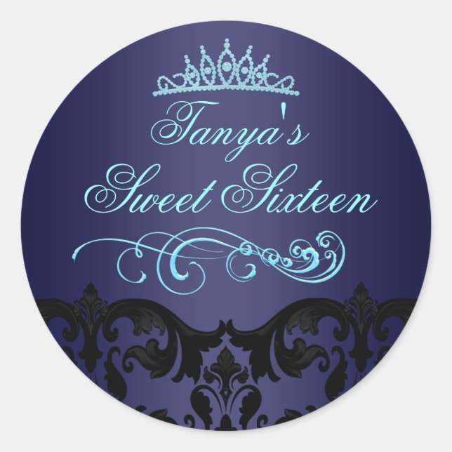 Sticker Rond Sticker/sceau pour enveloppes 16 bleu Damask & Swi (Devant)