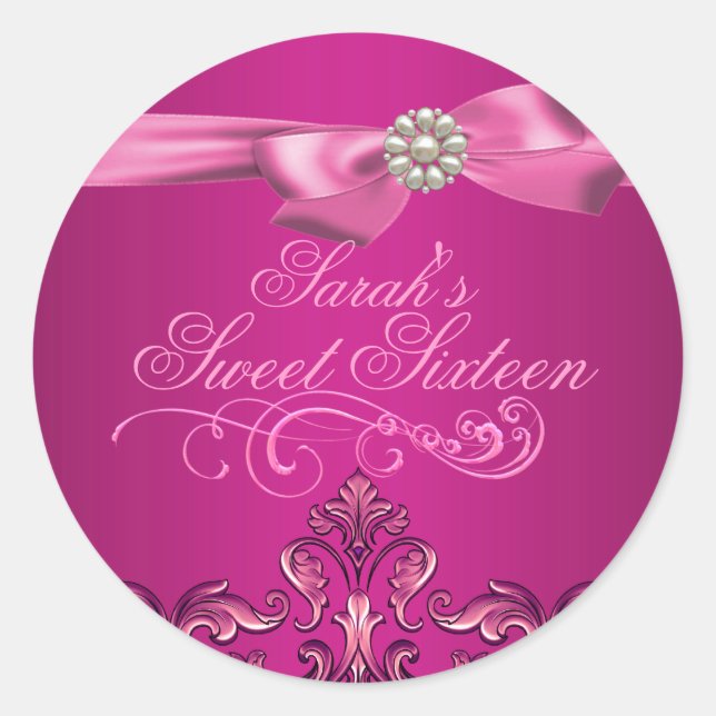 Sticker Rond Sticker/sceau pour enveloppes 16 rose Damask & Bow (Devant)