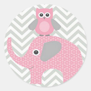 Sticker Rond Stickers/Chouette rose et éléphant