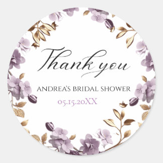 Sticker Rond "stickers de fleurs violettes et feuilles d'or"