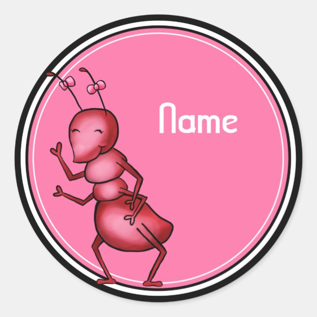 Sticker Rond Stickers, Modèle de nom, Caricature de la jolie fo (Devant)