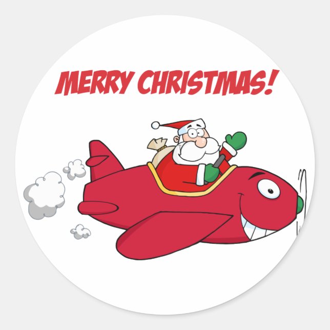 Sticker Rond Stickers—Père Noël dans l'avion (Devant)