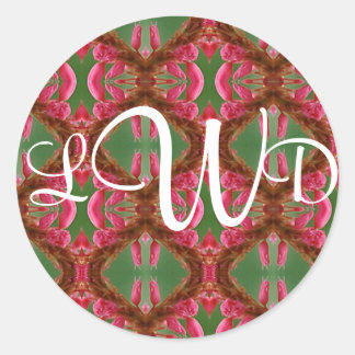 Sticker Rond Stickers/Sceau monogramme personnalisés rose fou