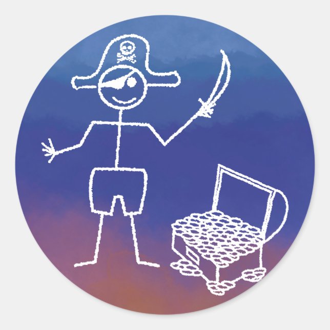 Sticker Rond Stickman Pirate Avec Aquarelle De Poitrine Au Trés (Devant)
