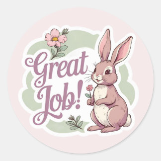 Sticker Rond Sticleur Cottagecore Rabbit "Great Job"