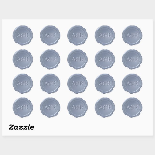 Sticker Rond Sticleur de cire bleue, monogramme, (Feuille)