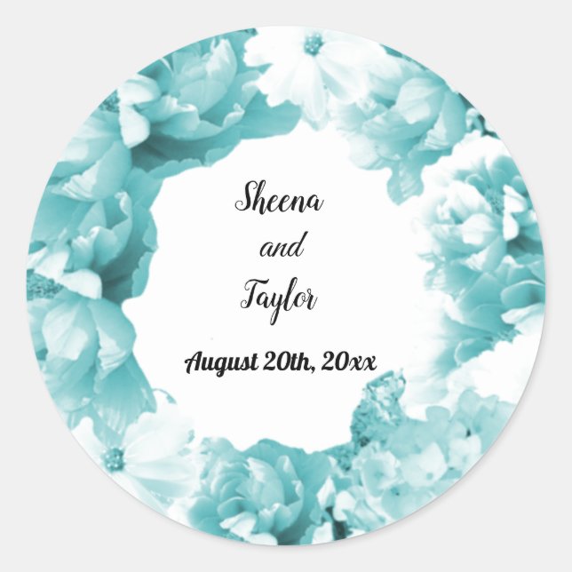 Sticker Rond Sticleur de couronne de Mariage aquatique monochro (Devant)