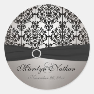 Sticker Rond Sticleur rond gris et noir Damas 1,5 po