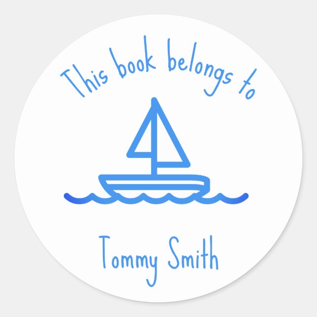 Sticker Rond Sticleur rond simple dessin de bateau bleu (Devant)