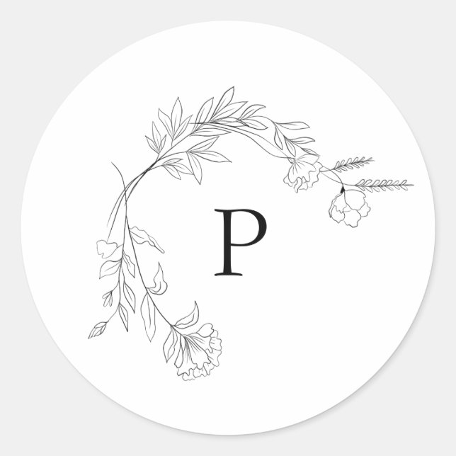Sticker Rond Sticule de monogramme de couronne florale noire et (Devant)